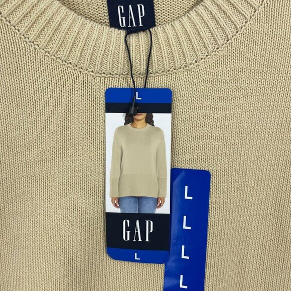 NEW Gap Womens L Beige Cotton Long-Sleeve Sweater With Ribbed Hem & Side… - Picture 4 of 7